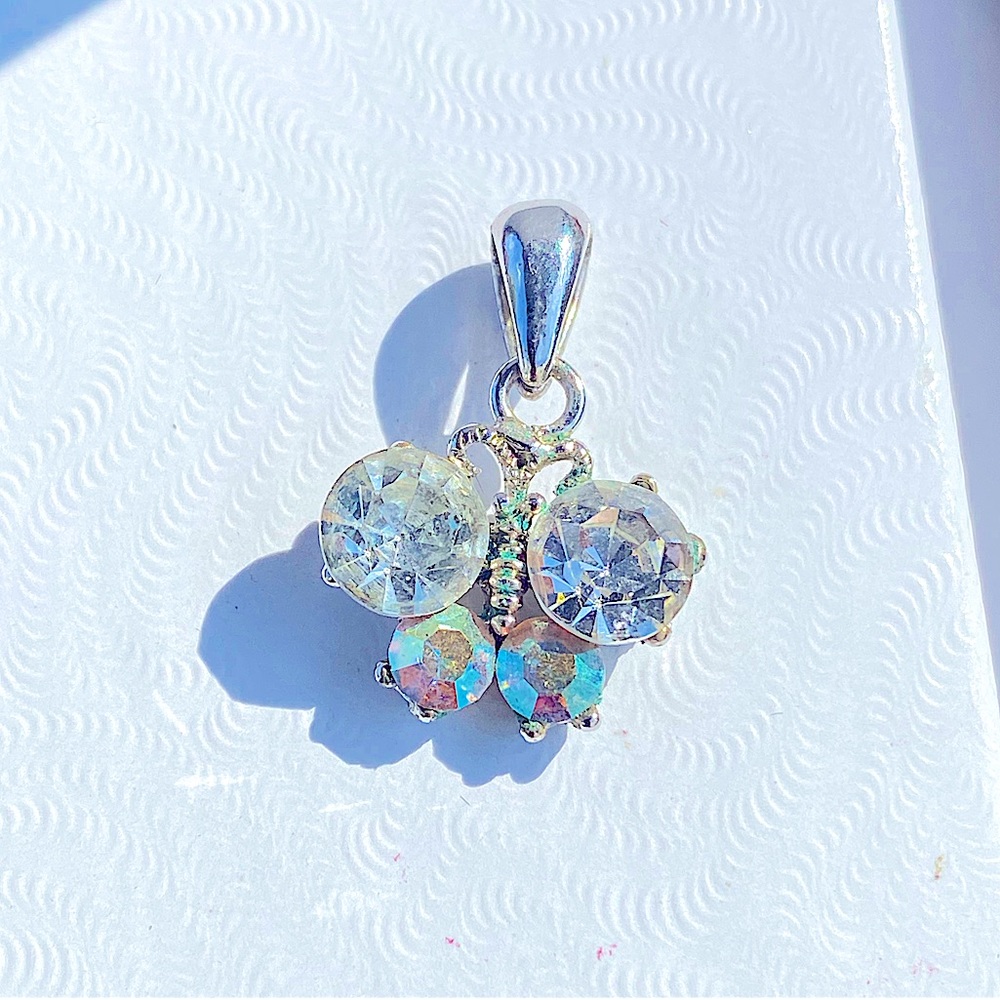 Girls Silver Crustal Butterfly Pendant